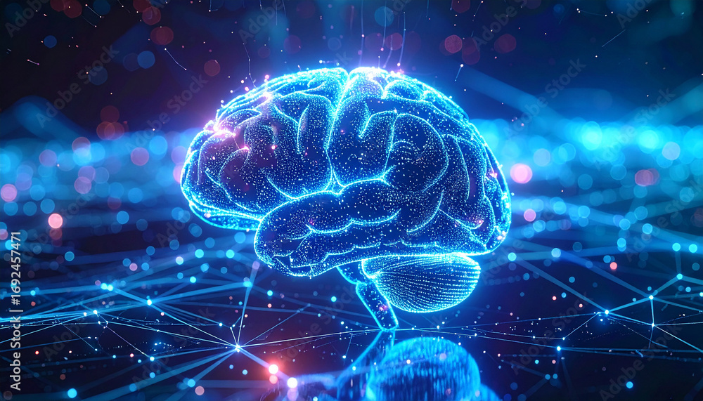 Poster digital brain: this image unveils a digitally rendered representation of the human brain, intertwine