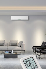 Large luxury modern bright interiors Living room mockup illustration 3D rendering image