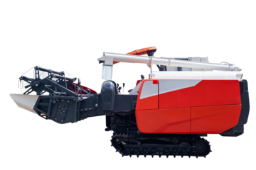 Modern agricultural combine harvester machine isolated on transparent background, designed for efficient crop harvesting, symbolizing farming technology, agriculture industry and innovation.