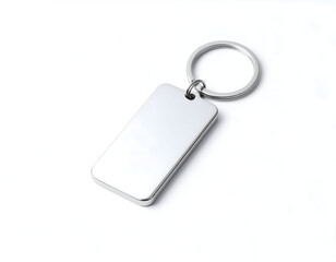 Blank Silver Metal Keychain on White Background