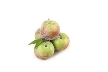 Fresh Sweet Plums with Red and Green Skin - Organic Stone Fruit Closeup on White Background