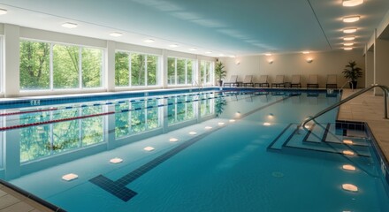 Spacious Indoor Swimming Pool with Natural Light and Lane Markings