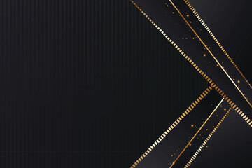 Luxury Black Background with Golden Lines. Luxury Banner with Shiny Metallic Diagonal Cross Stripes. Modern Elegant Design for Poster, Invitation, Gala, Vip Events, Website, Presentation