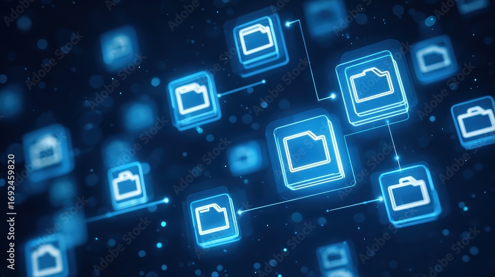 Aufkleber abstract network grid with files and folders, futuristic software interface, digital document manage