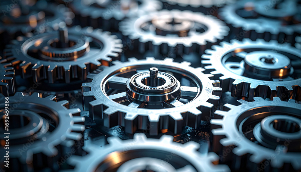 Poster interlocking gears: a close-up view showcases a meticulously crafted arrangement of interlocking gea