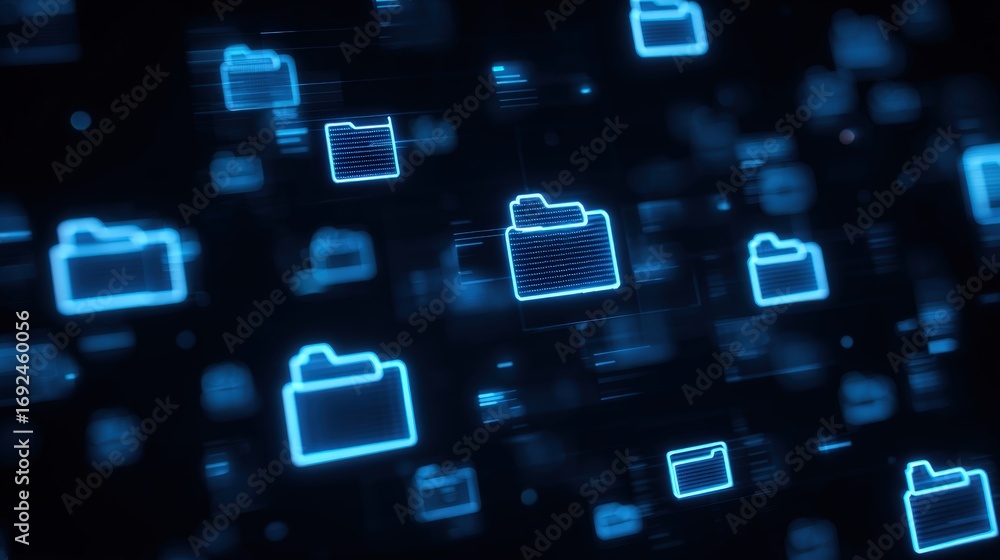 Aufkleber abstract network grid with files and folders, futuristic software interface, digital document manage
