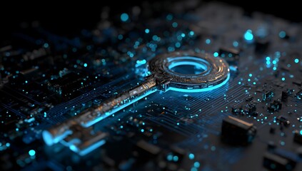 Glowing digital key on circuit board