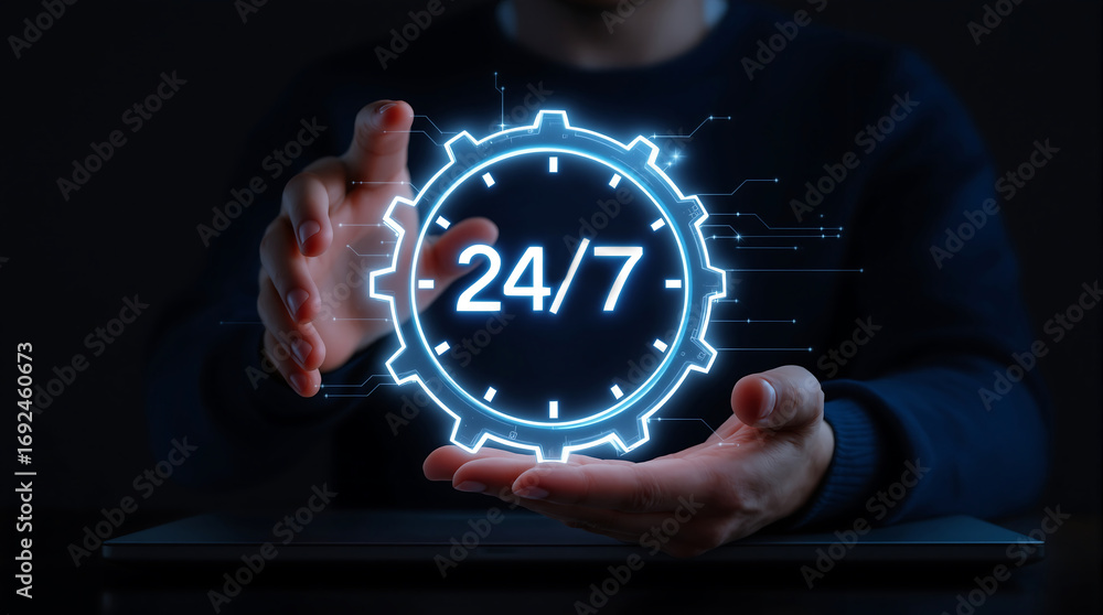 Aufkleber hour open support service availability concept business technology always available round clock assi