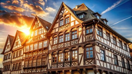 Golden Hour Illumination on Historic Half-Timbered Houses
