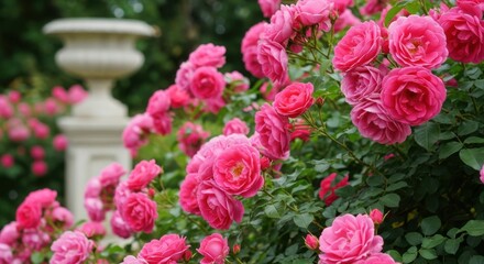 Beautiful Pink Roses Blooming in a Lush Garden Landscape