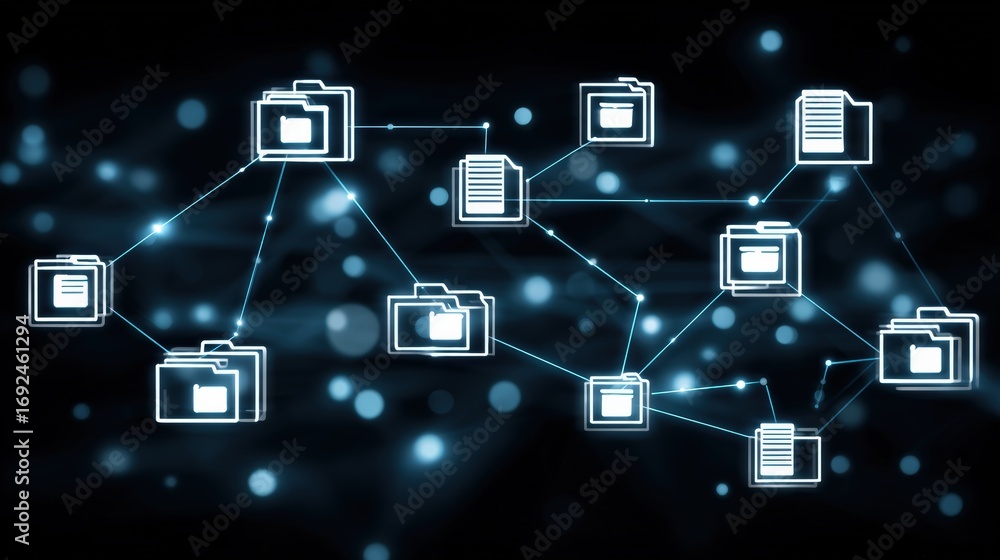 Aufkleber abstract network grid with files and folders, futuristic software interface, digital document manage