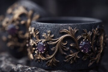 Intricate Metalwork Rings with Ornate Texture and Gemstone Accents Crafted in Fine Detail
