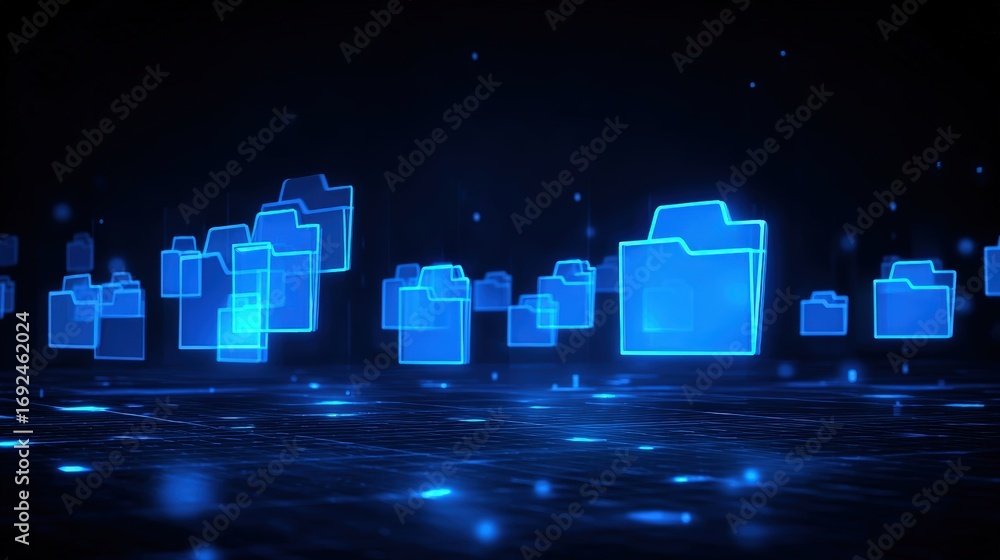 Aufkleber abstract network grid with files and folders, futuristic software interface, digital document manage