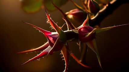 Spiky seed pod close up dramatic lighting