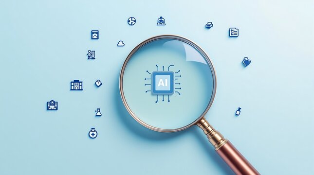 Ai in healthcare concept artificial intelligence magnifying glass medical technology innovation research