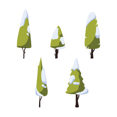 Vector Illustration Snowy Tree Flat Color