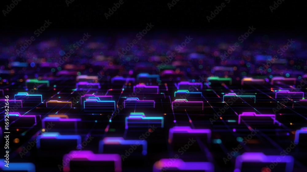 Aufkleber abstract network grid with files and folders, futuristic software interface, digital document manage