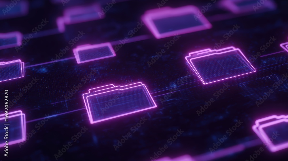 Aufkleber abstract network grid with files and folders, futuristic software interface, digital document manage