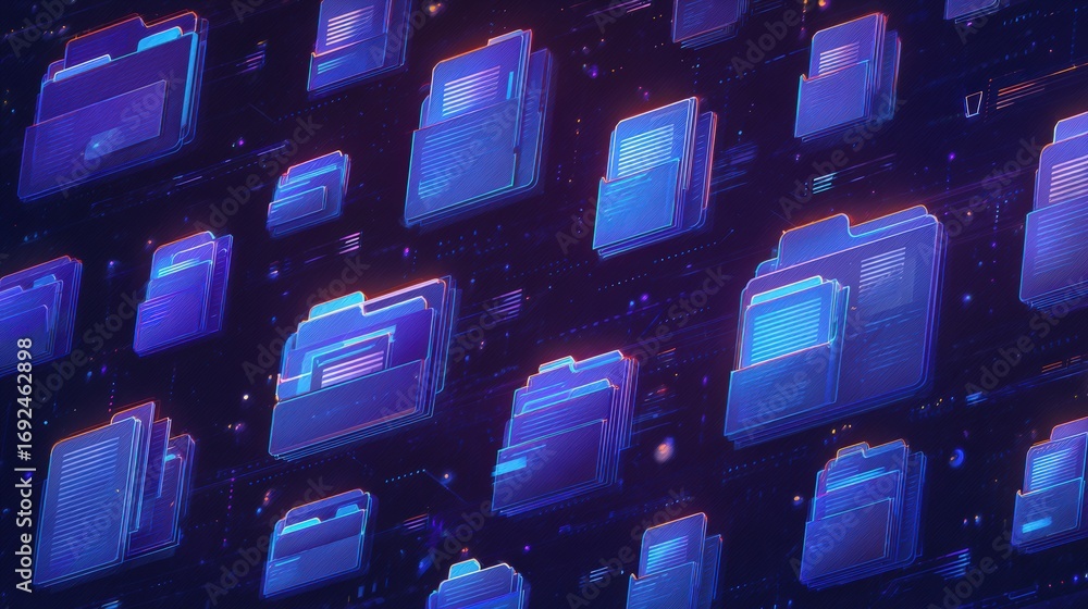 Aufkleber abstract network grid with files and folders, futuristic software interface, digital document manage