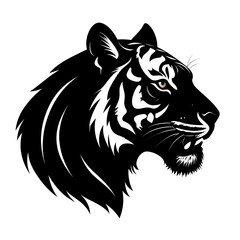 Tiger head profile, bold black and white