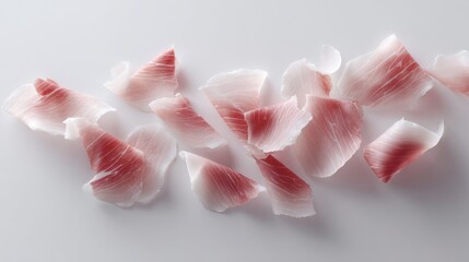 Delicate Prosciutto Slices Artfully Arranged on a Clean Minimalist Background