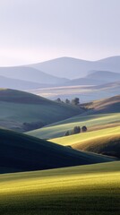 Rolling Hills of Ayrshire Farmland with Lush Greenery and Gentle Slopes Under Soft Light
