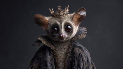 Regal Tarsius Portrait in Renaissance Style with Ornate Crown and Adorned Garment