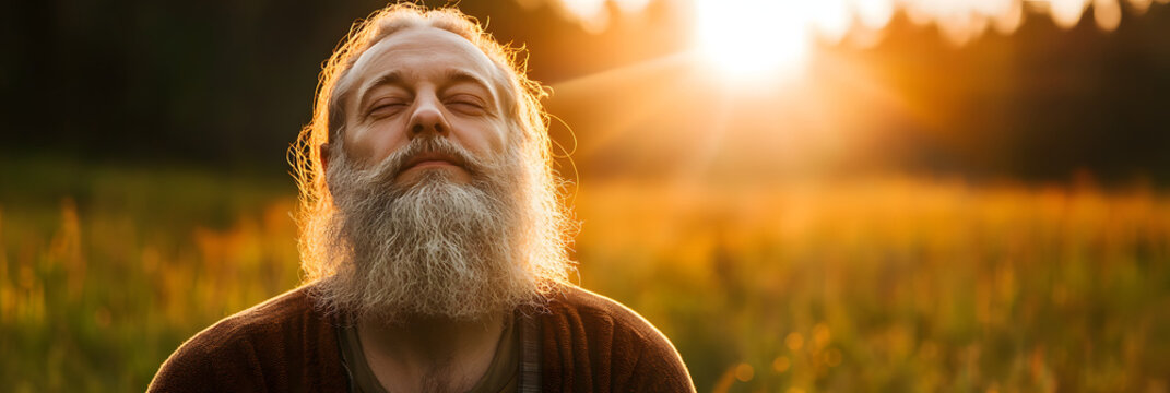Balder in Bright Meadow - the Light of Norse Peace wide banner - orange background