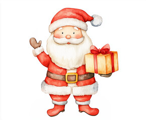 Fototapeta premium Watercolor Santa Claus with a christmas gift