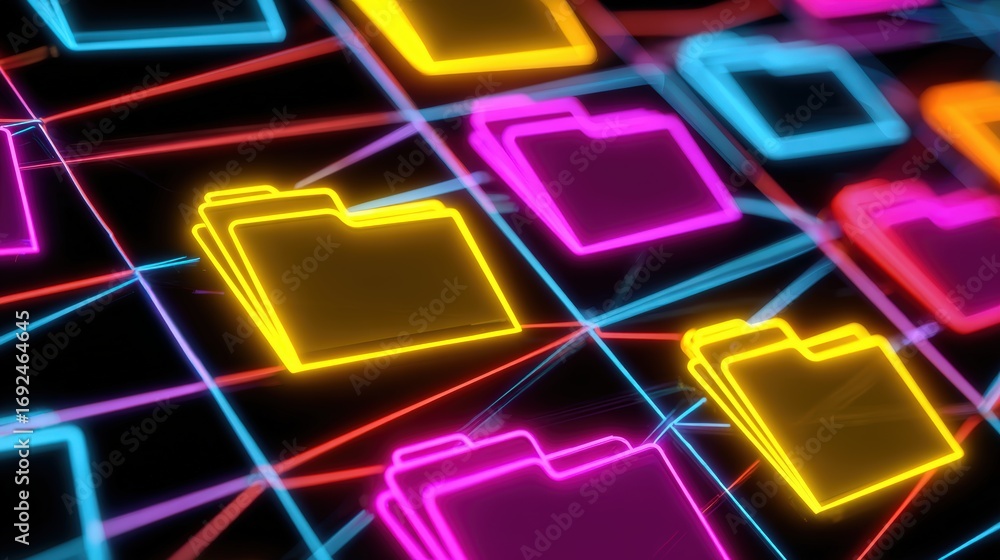 Aufkleber abstract network grid with files and folders, futuristic software interface, digital document manage