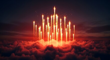 Bright fireworks exploding in the night sky. Celebration and festivity. A spectacular display of color and light.