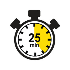 25 Minutes Timer Icon, Modern Flat Design. Clock, Stopwatch, Chronometer Showing ten Minutes Label. Cooking time, Countdown Indication