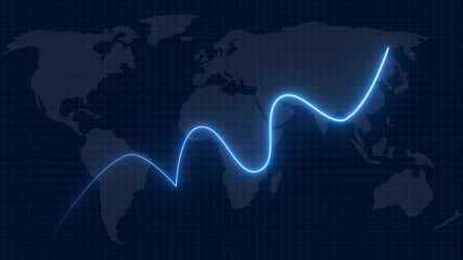 Global business growth neon glowing line and world map background animation 4k. Business, economy, financial services Abstract concept of global economy, financial technology - Powered by Adobe