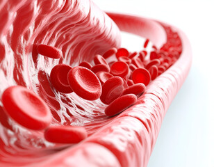 Red Blood Cells Flowing Through Blocked Artery Illustration