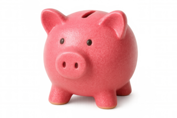 Ceramic pink piggy bank standing on clean surface, representing personal finance, wealth accumulation, and monetary planning