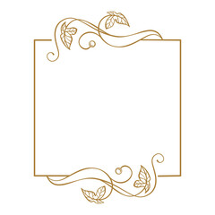 Square botanical frame with curls and leaves. Ornamental border for greeting cards