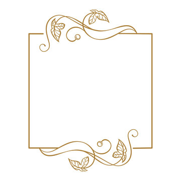 Square botanical frame with curls and leaves. Ornamental border for greeting cards
