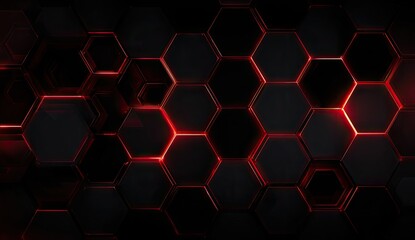 Abstract hexagonal pattern with glowing red accents