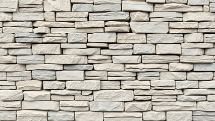 A seamless background texture of a contemporary natural stone wall made from stacked rectangular blocks in light tones