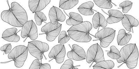Luxury monochrome seamless palm leaves pattern with abstract leaves art, Ideal for wallpaper, PNG.