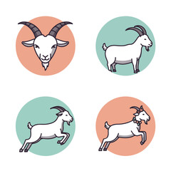 Obraz premium Cartoon goats on pastel circles