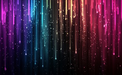 A captivating digital spectacle of multicolored lights and vertical lines, evoking the spirit of technology, urban environments, and innovative art in a dynamic city