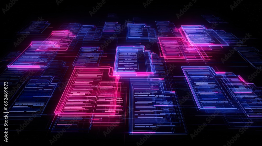 Aufkleber abstract network grid with files and folders, futuristic software interface, digital document manage