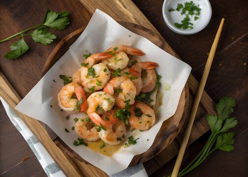 Delicious garlic butter shrimp with parsley garnish