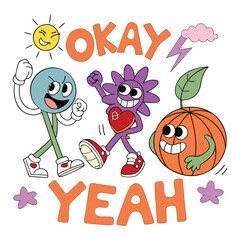 A colorful vector illustration set of Halloween icons and a happy birthday card with cartoon kids