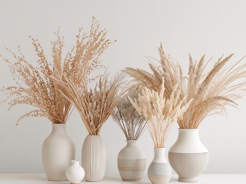 Serene Vasescape with Textured Foliage A Study in Neutral Tones and Delicate Forms.