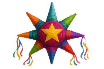 Obraz premium Colorful Star Piñata with Fringe and Ribbons Isolated on Background