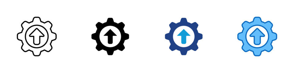 Upgrade Process Multiple Style Icon Design Vector - Upward arrow inside a gear, symbolizing system upgrade, performance boost, or technical improvement