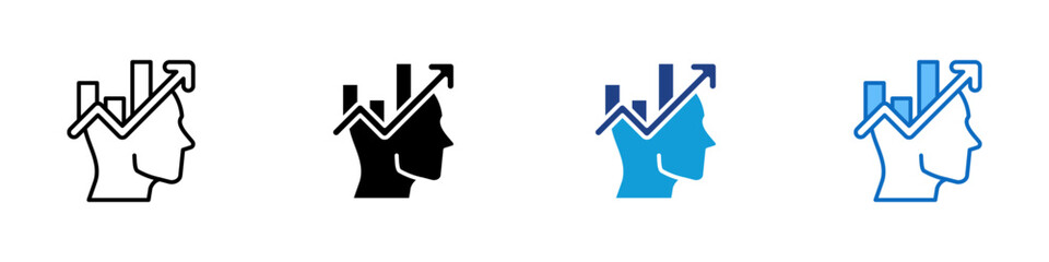 Growth Mindset Multiple Style Icon Design Vector - Human head with upward graph bars, symbolizing personal development, learning, or mental growth