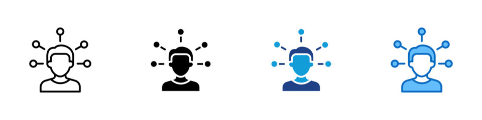 Idea Network Multiple Style Icon Design Vector - Head with connecting nodes symbolizing a network of thoughts, brainstorming, or idea sharing
